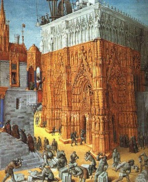  Cathedral Painting - The Building Of A Cathedral Jean Fouquet